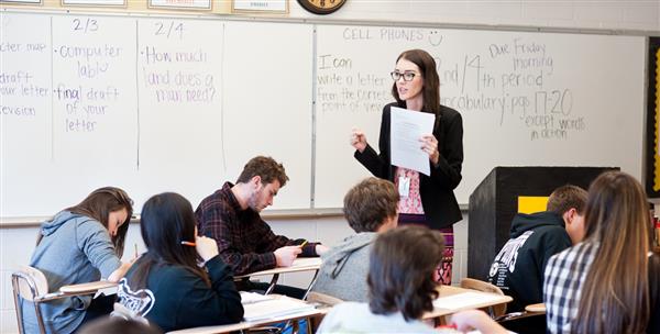 Teacher and students in an English classroom